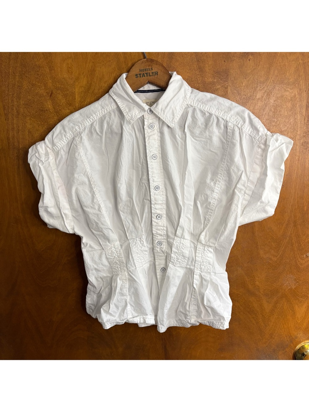 Anthropologie Pilcro White Short Sleeve Button Down Shirt Corset Fitted Waist